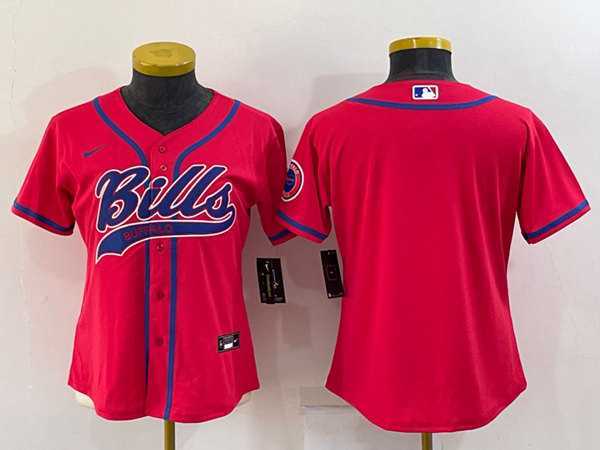 Womens Buffalo Bills Blank Red With Patch Cool Base Stitched Baseball Jersey